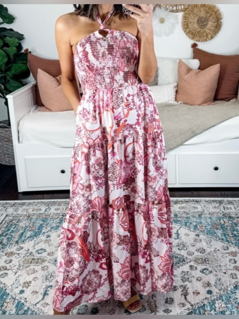 New Grace Karin Floral Halter Maxi Dress size L